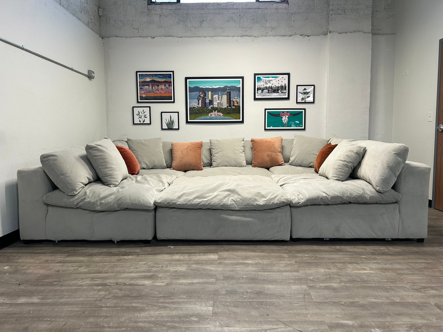 6-Pc Modular Sky Grey Velvet Cloud Sectional