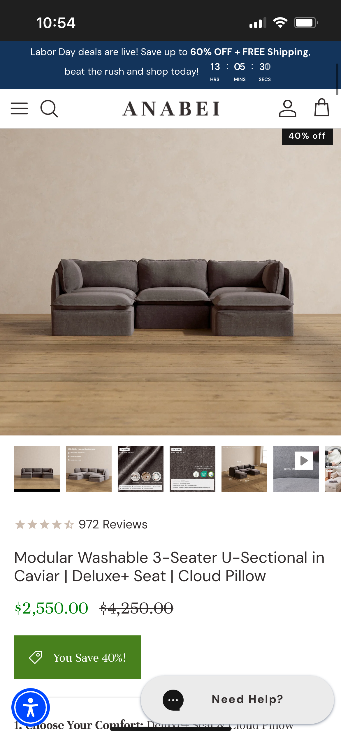 Anabei Modular Gray Velvet Cloud Sectional