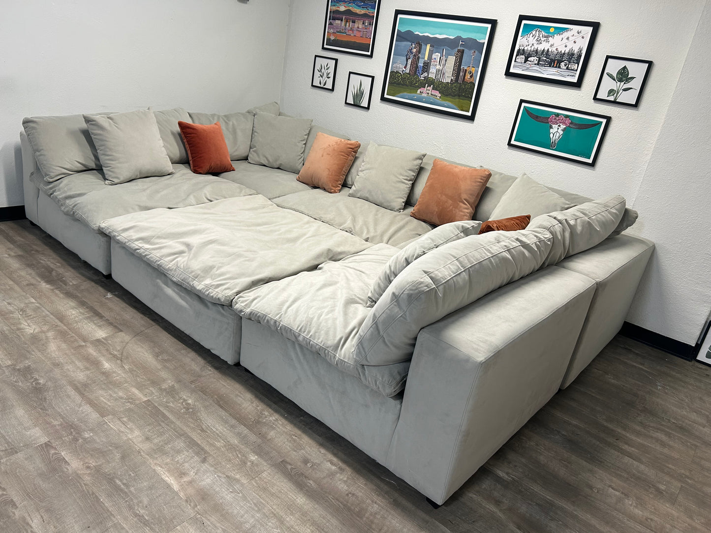 6-Pc Modular Sky Grey Velvet Cloud Sectional