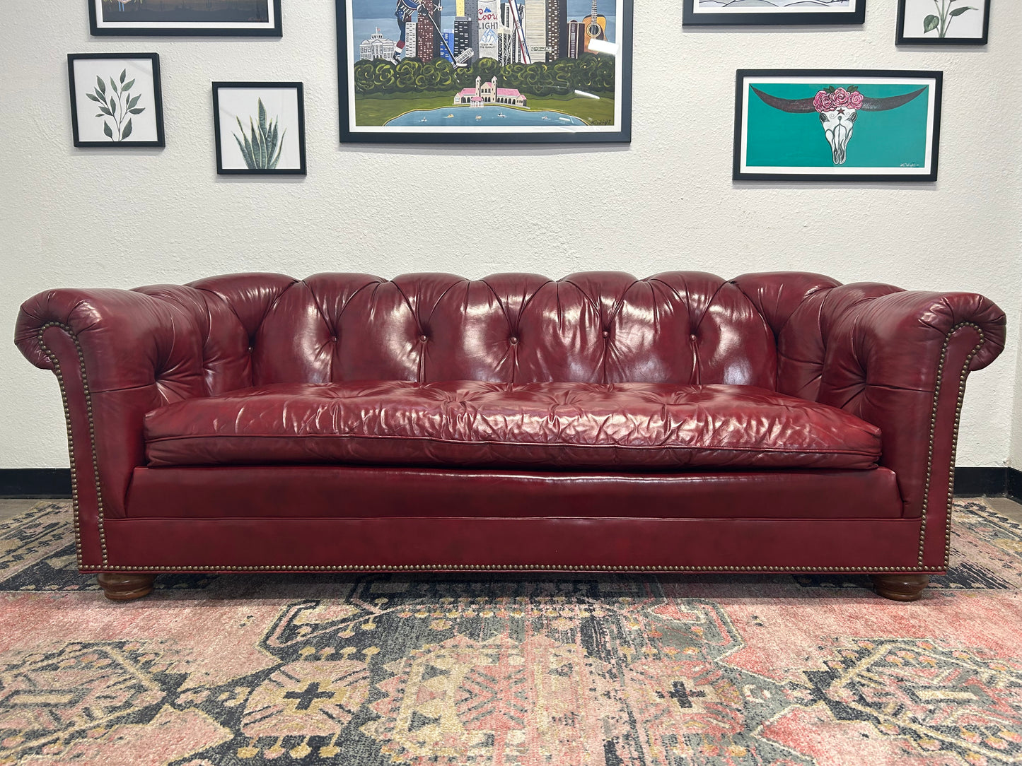 CUSTOM-MADE Vintage 1989 Red Leather MCM Chesterfield Sofa