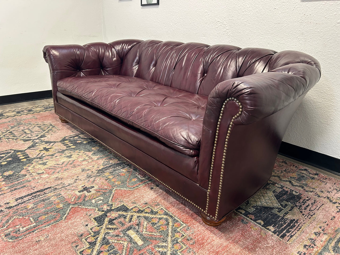 CUSTOM-MADE Vintage 1989 Aubergine Leather MCM Chesterfield Sofa