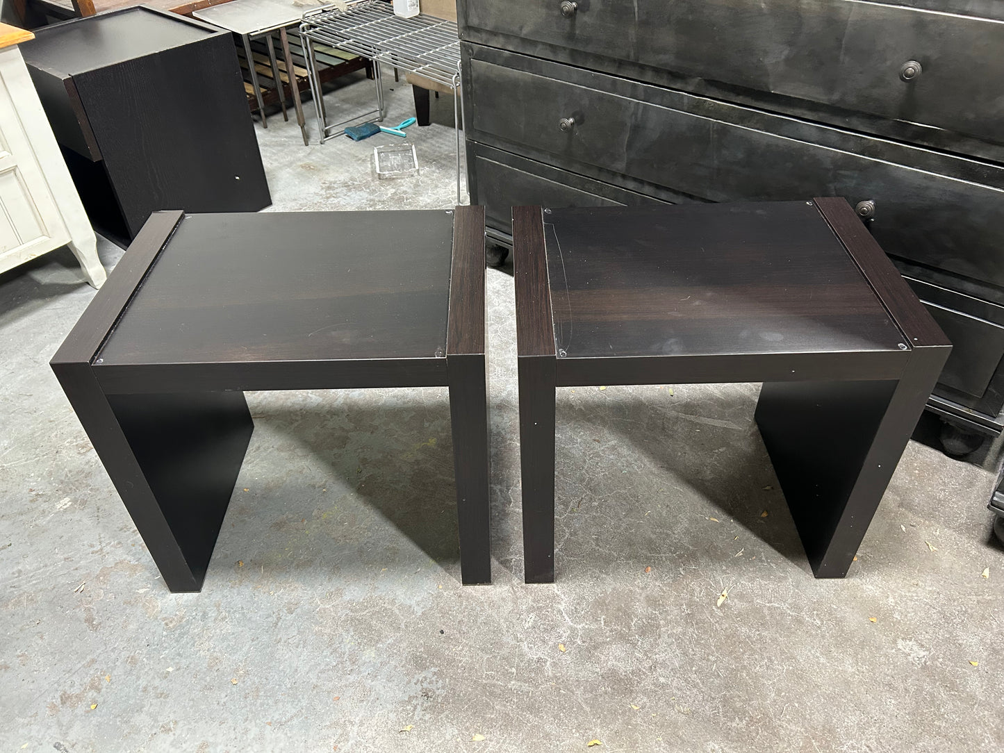 Espresso Wooden Glass-Top End Table Set