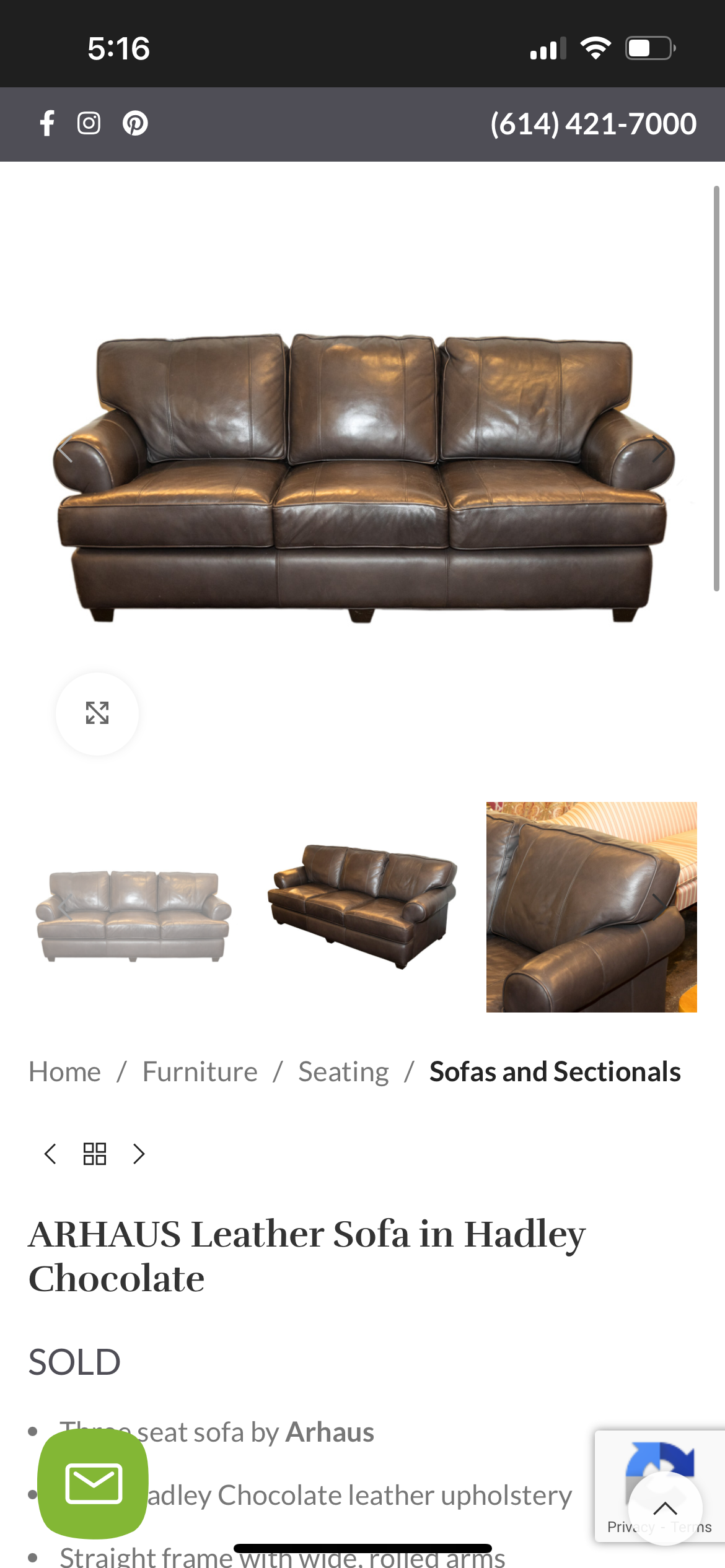 Arhaus Brown Leather Hadley Sofa & Chair Set