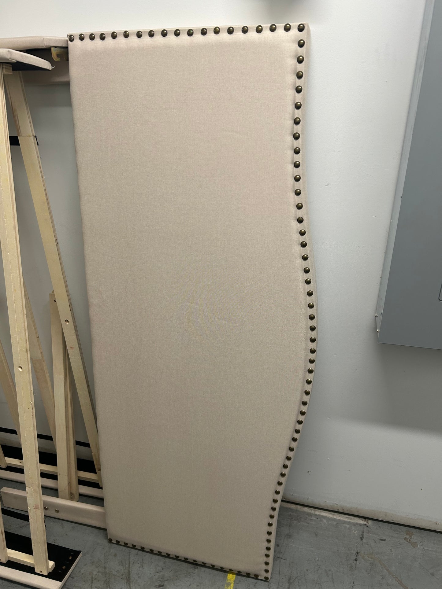 Studded Beige Queen Bed Frame