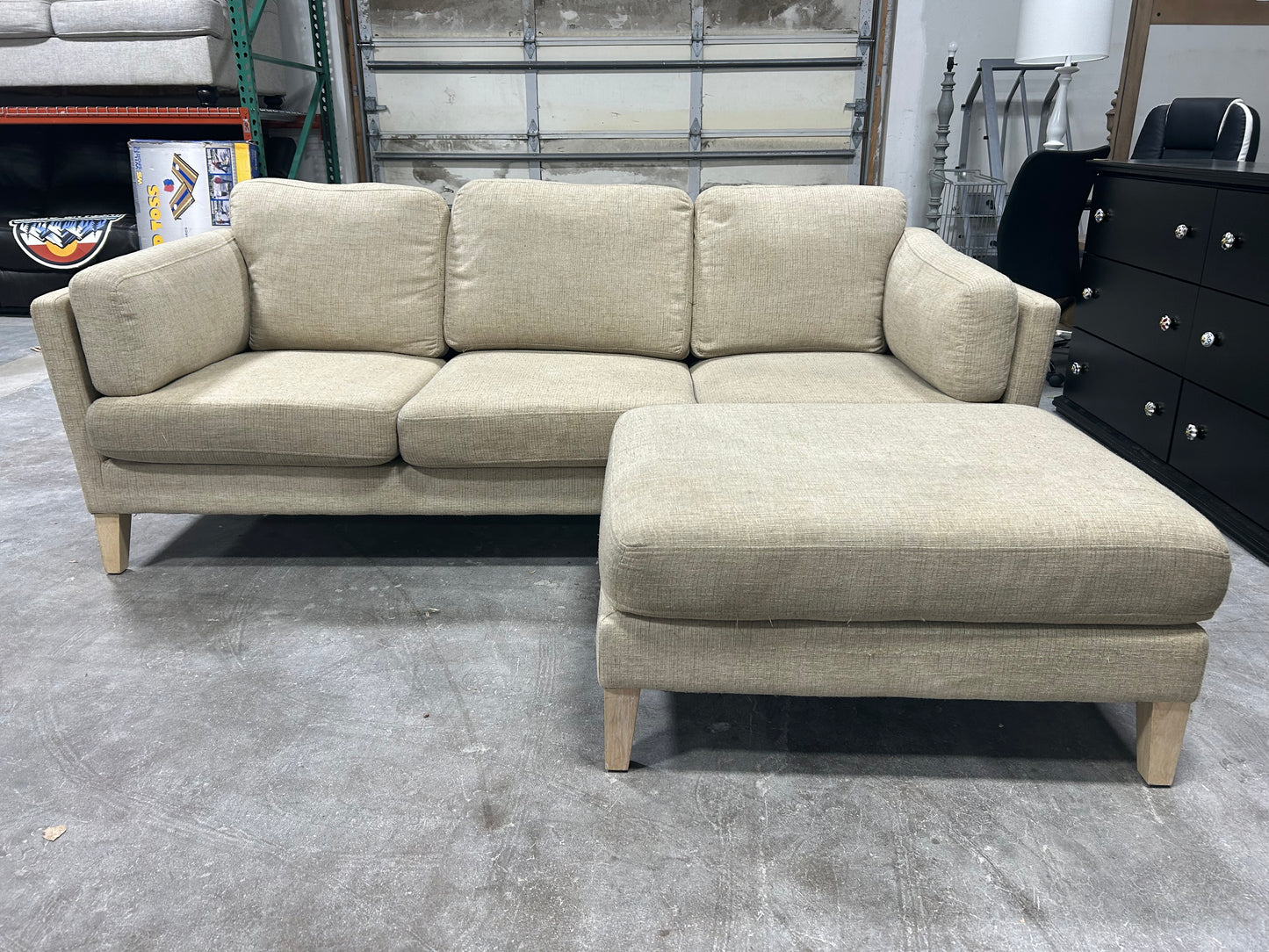 Beige World Market MCM Reversible Chaise Sectional
