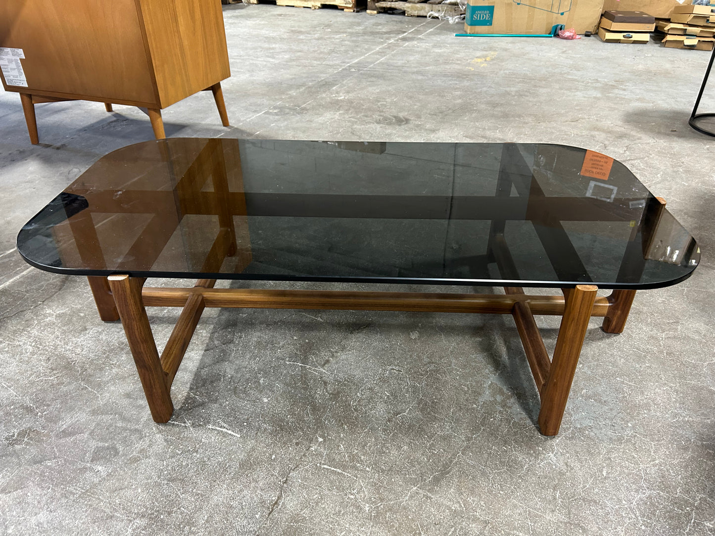 Gus Modern Quarry Coffee Table - Glass & Walnut Wood
