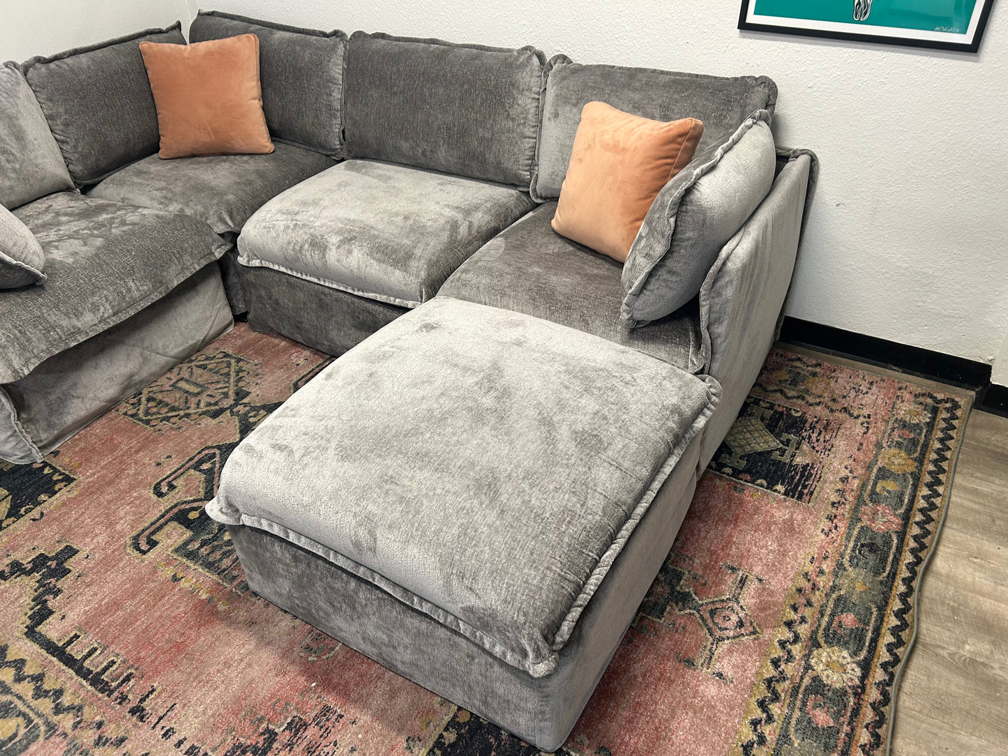 Anabei Modular Gray Velvet Cloud Sectional