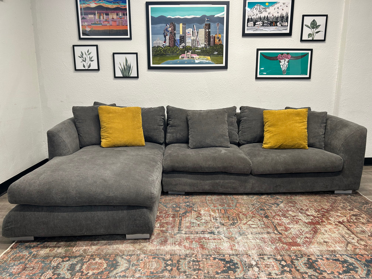 Mario Capasa Gray Feathers Collection Chaise Sectional