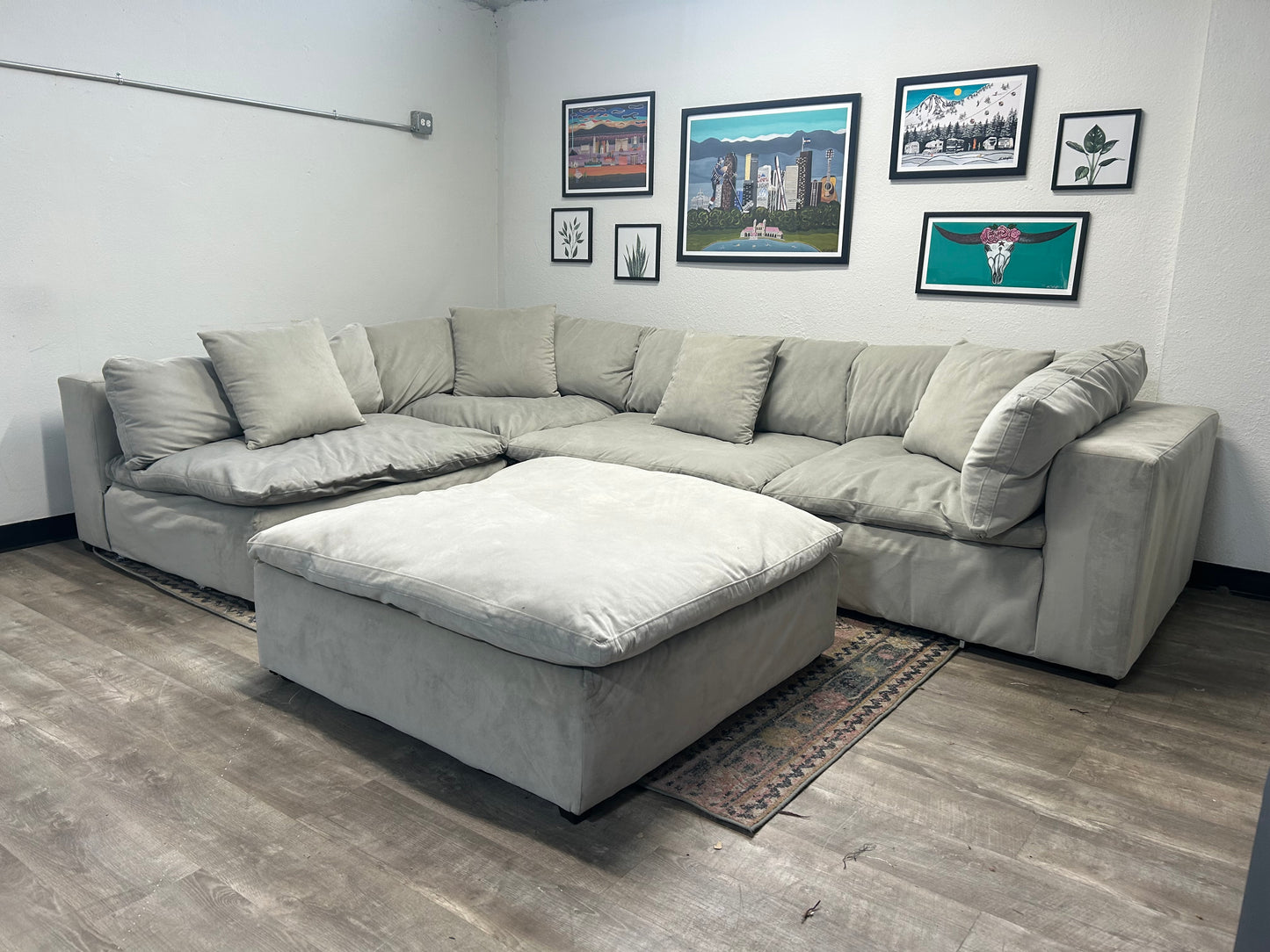 5-Pc Modular Sky Grey Velvet Cloud Sectional