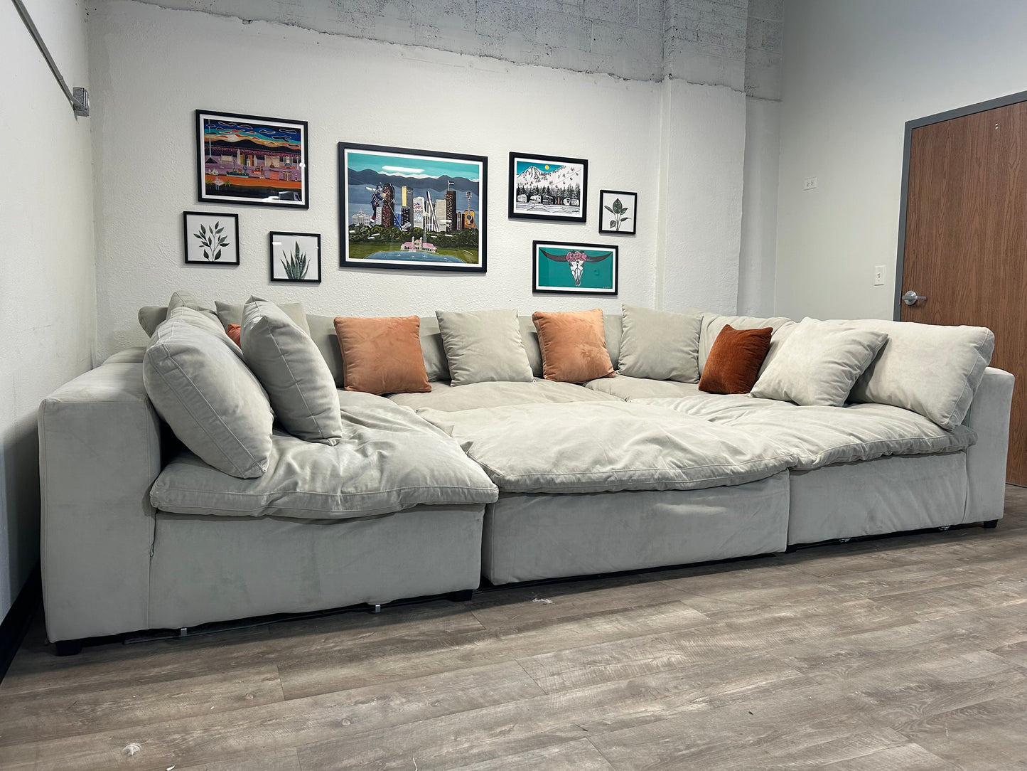 6-Pc Modular Sky Grey Velvet Cloud Sectional