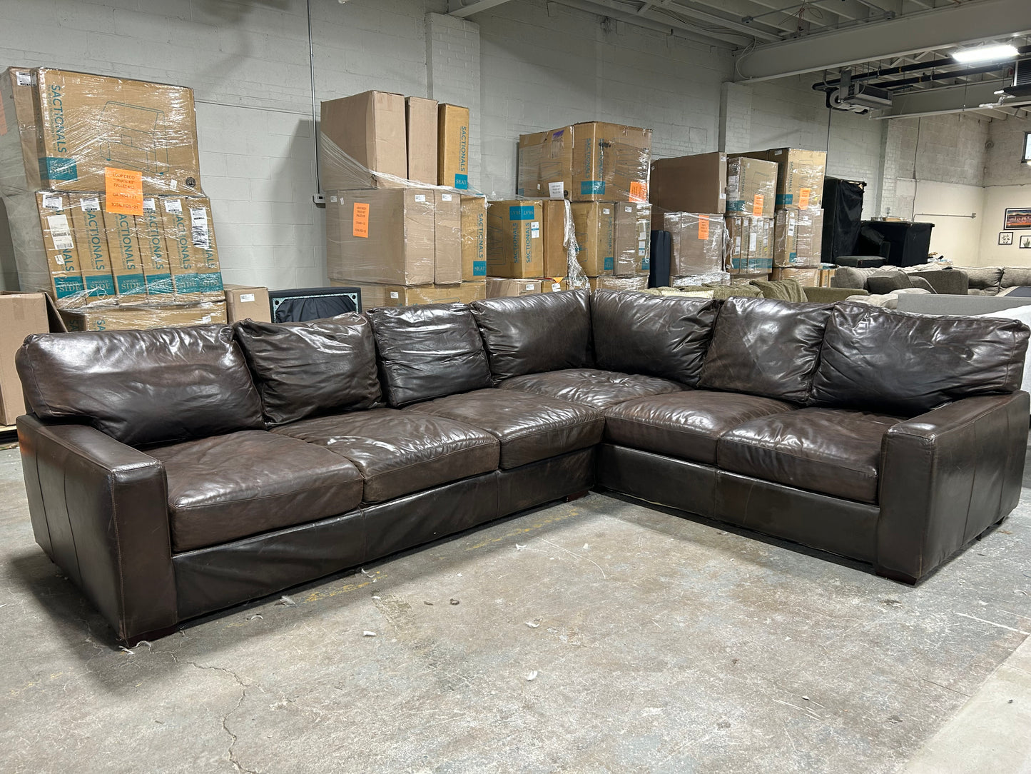 Bernhardt Brown Leather L-Shaped Sectional