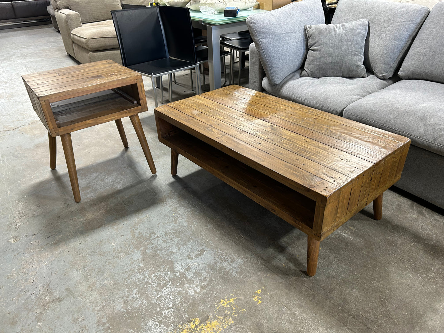 Oak Wood MCM Coffee Table/End Table Set