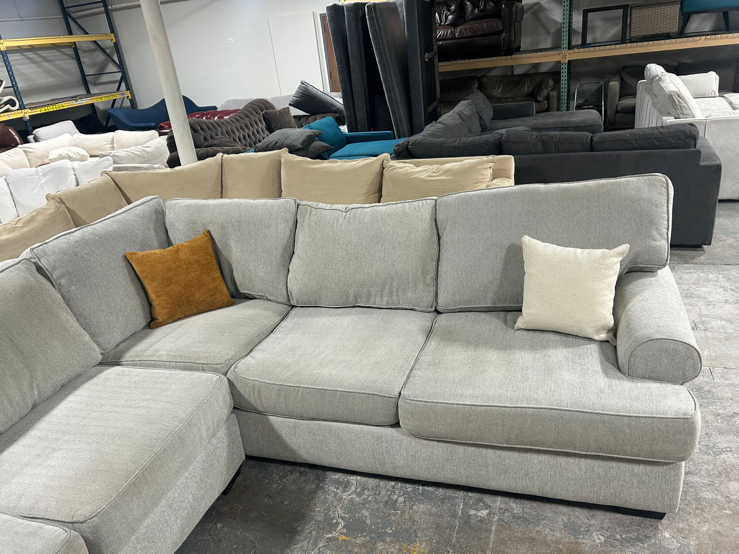 Contemporary Light Gray L-Shaped Sectional