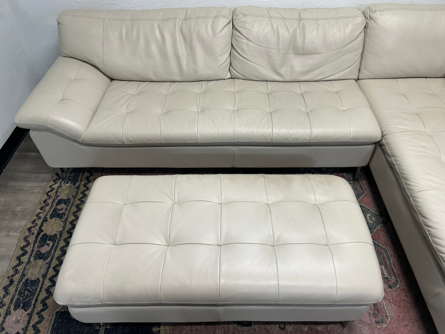 Chateau d’Ax Sky Grey Leather Corsica Sectional With Ottoman