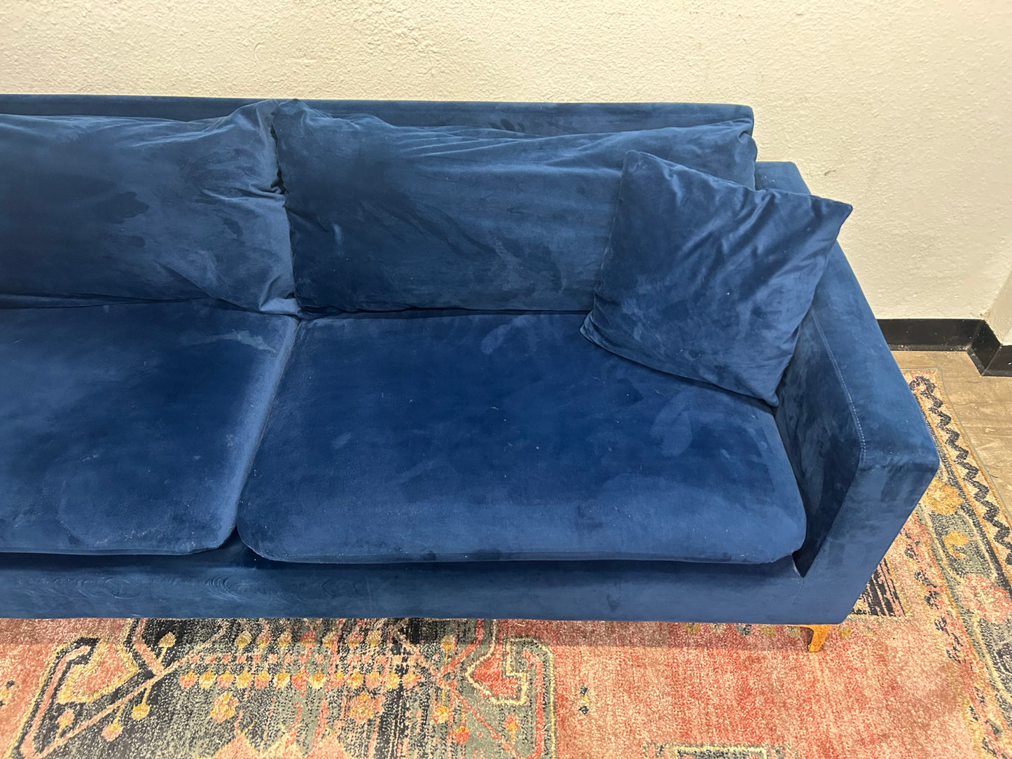 Dark Blue Velvet MCM Sofa
