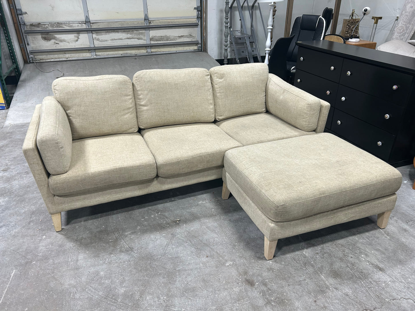 Beige World Market MCM Reversible Chaise Sectional