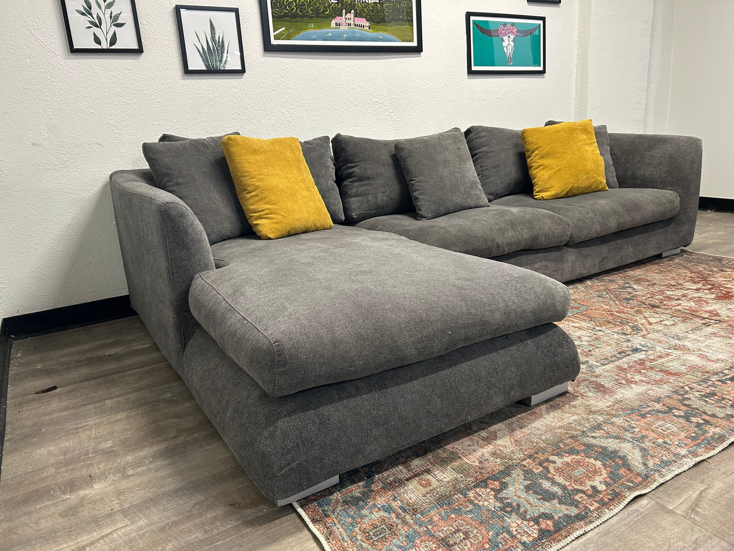 Mario Capasa Gray Feathers Collection Chaise Sectional