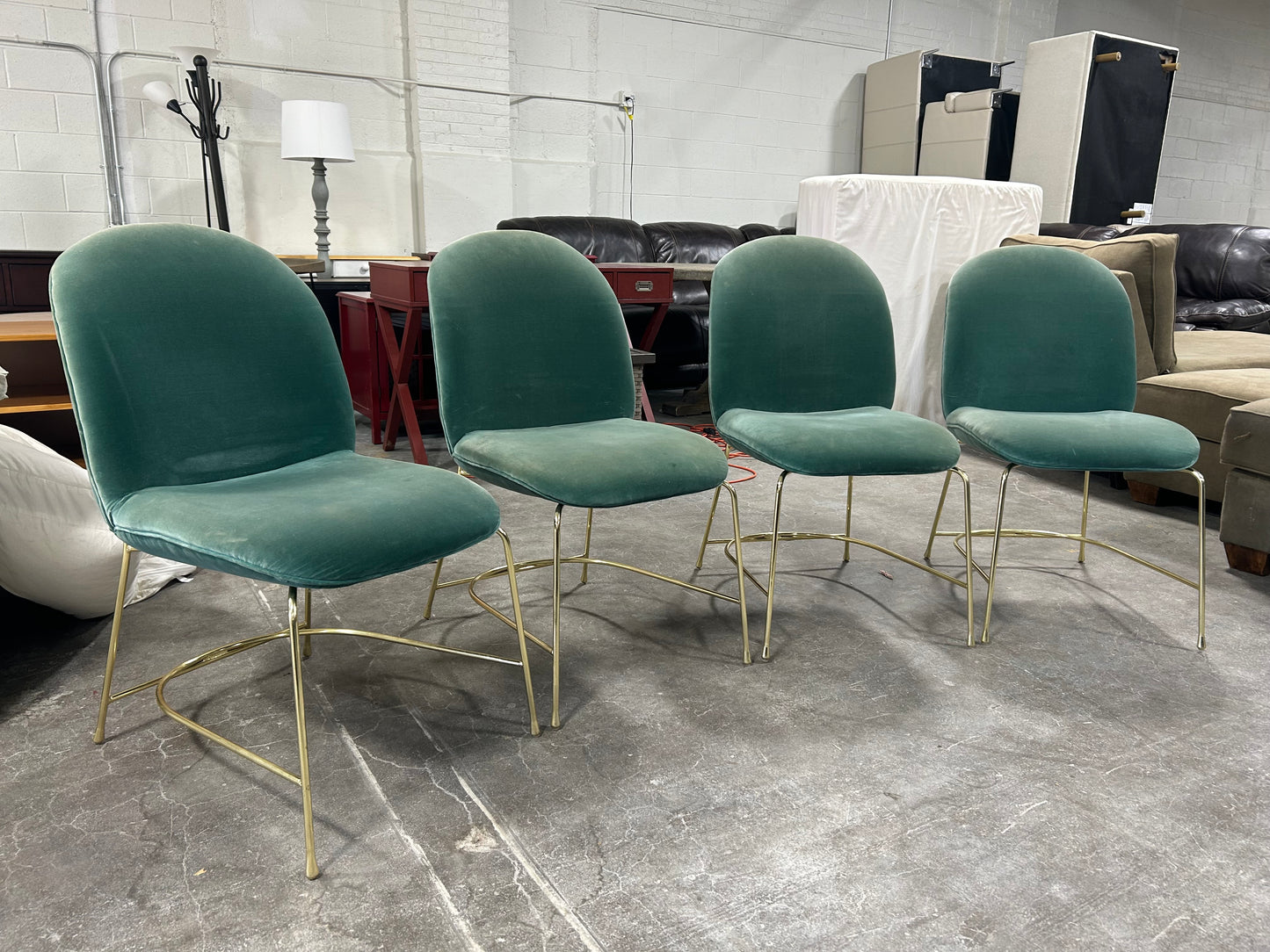 Anthropologie 4-Pc Emerald Green MCM Dining Chair Set