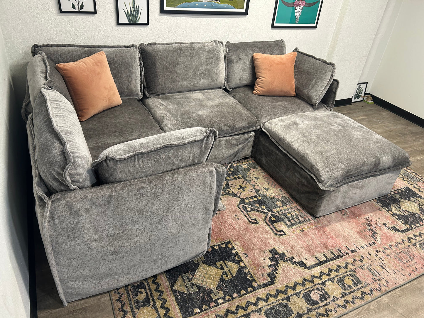 Anabei Modular Gray Velvet Cloud Sectional