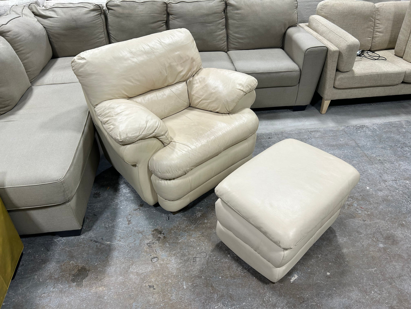 White Leather Accent Chair With Ottoman
