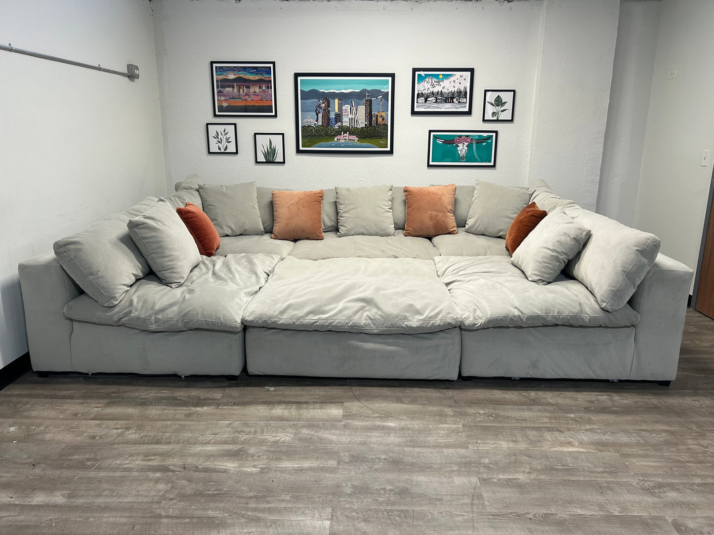 6-Pc Modular Sky Grey Velvet Cloud Sectional
