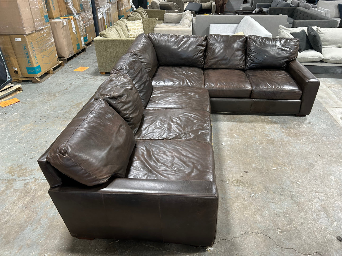 Bernhardt Brown Leather L-Shaped Sectional