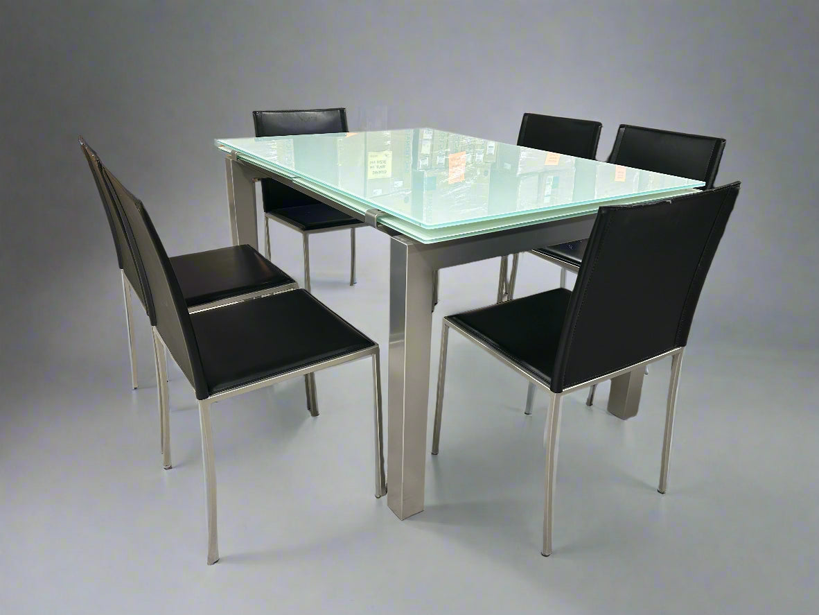 Calligaris 7-Pc Contemporary Tempered Glass Dining Set