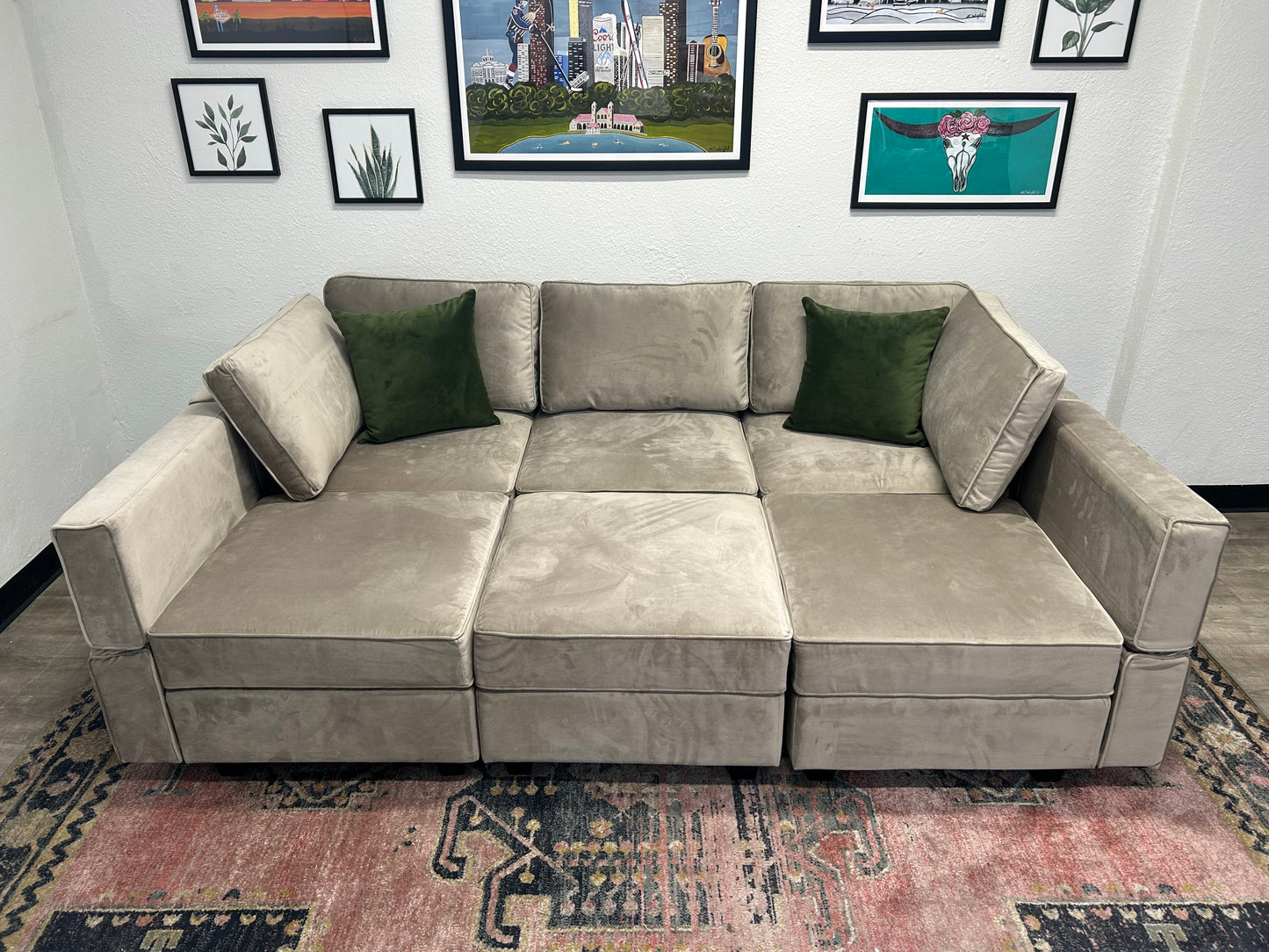 Belffin Modular Grey Velvet Storage Pit Sectional