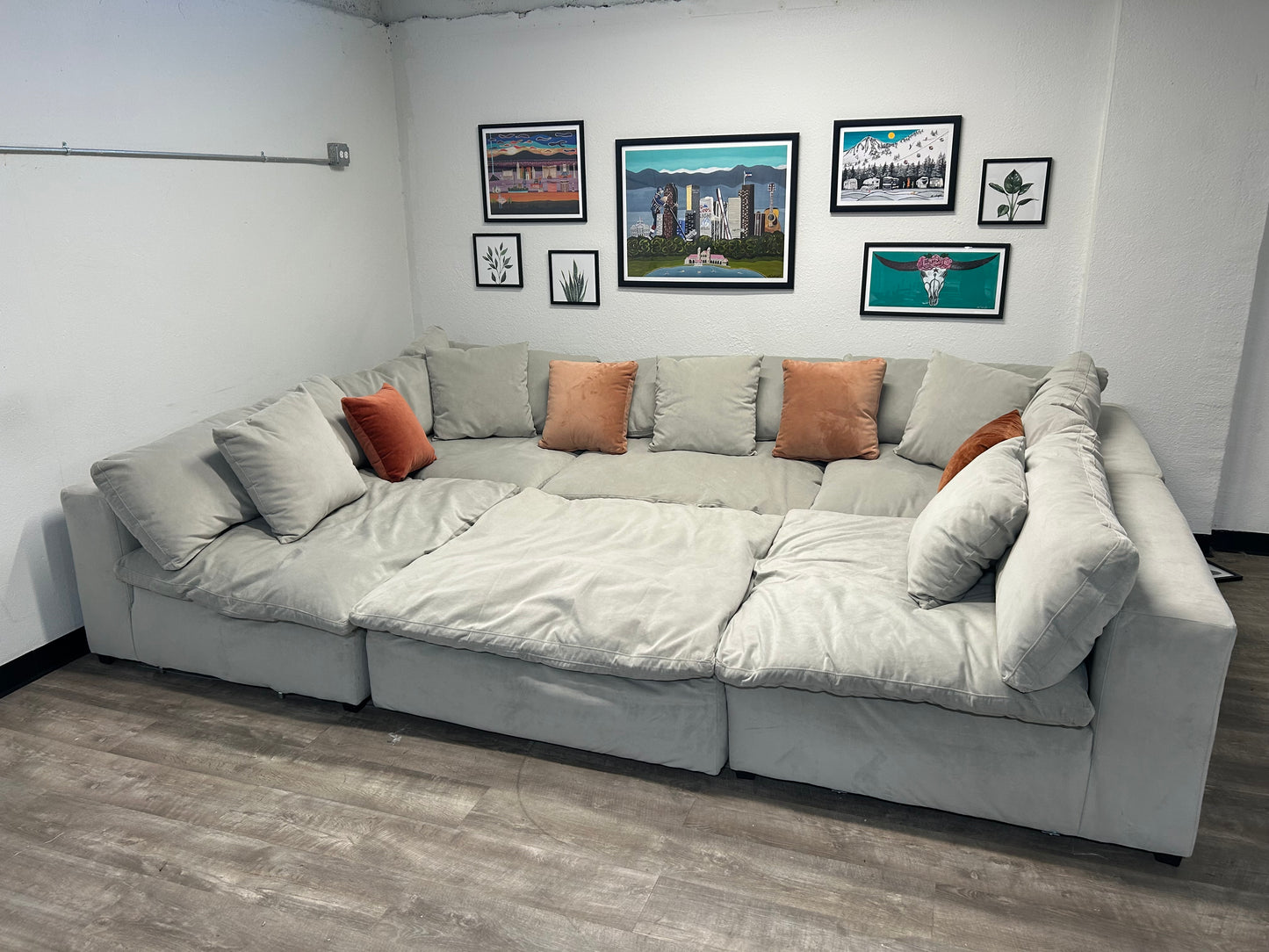 6-Pc Modular Sky Grey Velvet Cloud Sectional