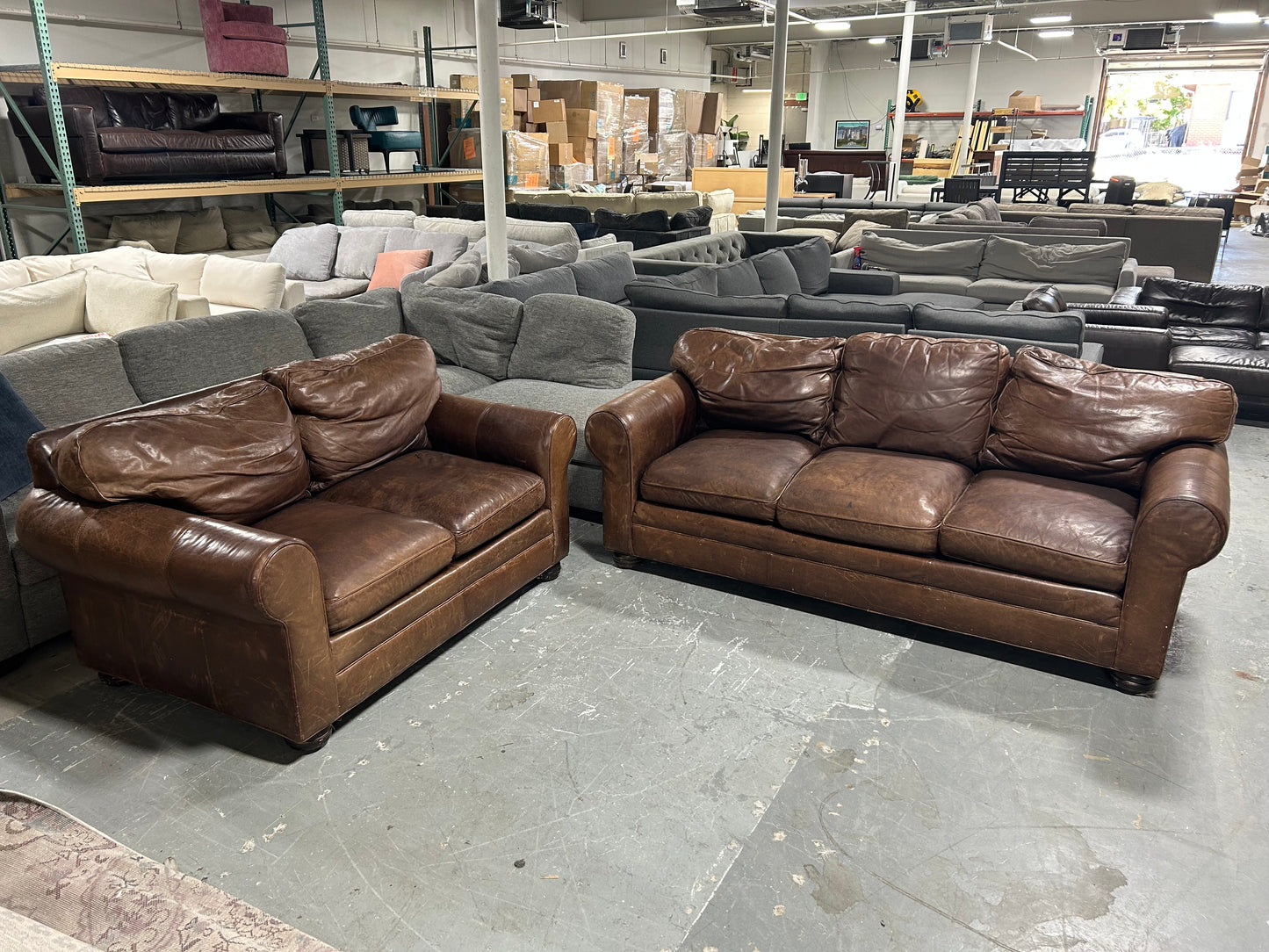 Cibola Brown Leather Club Sofa & Loveseat 2-Pc Set