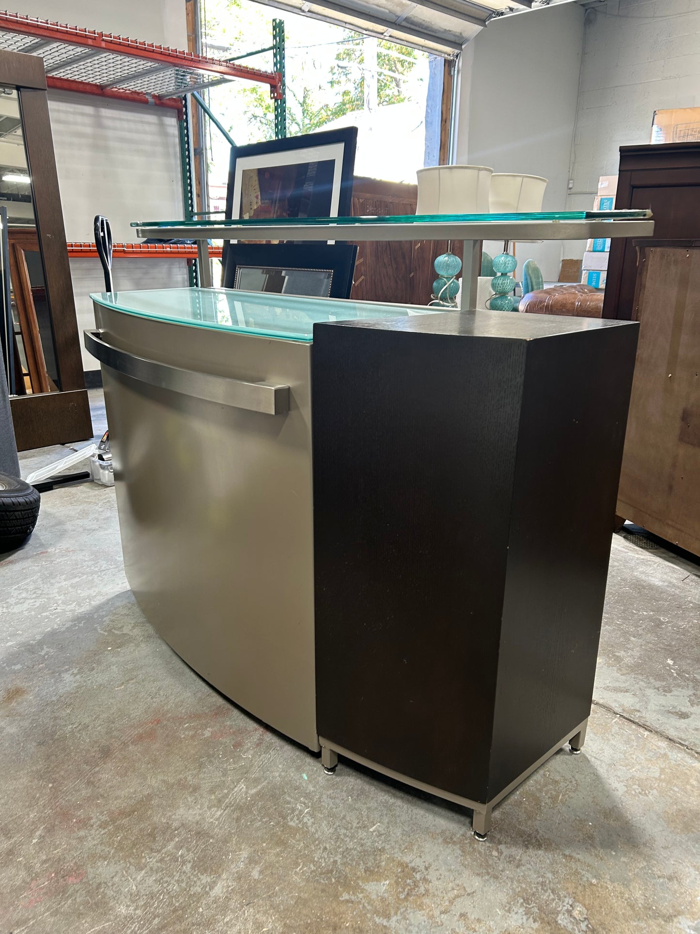 Contemporary Glass-Top Folding Bar Cabinet