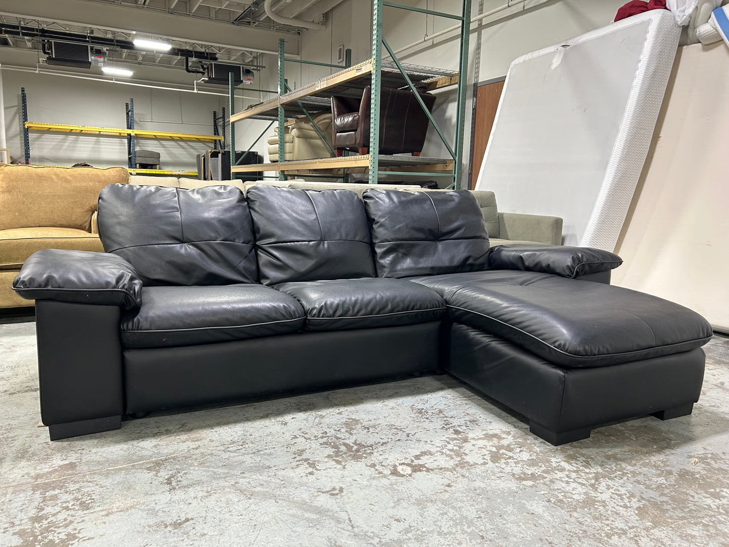 Contemporary Black Leather Chaise Sectional