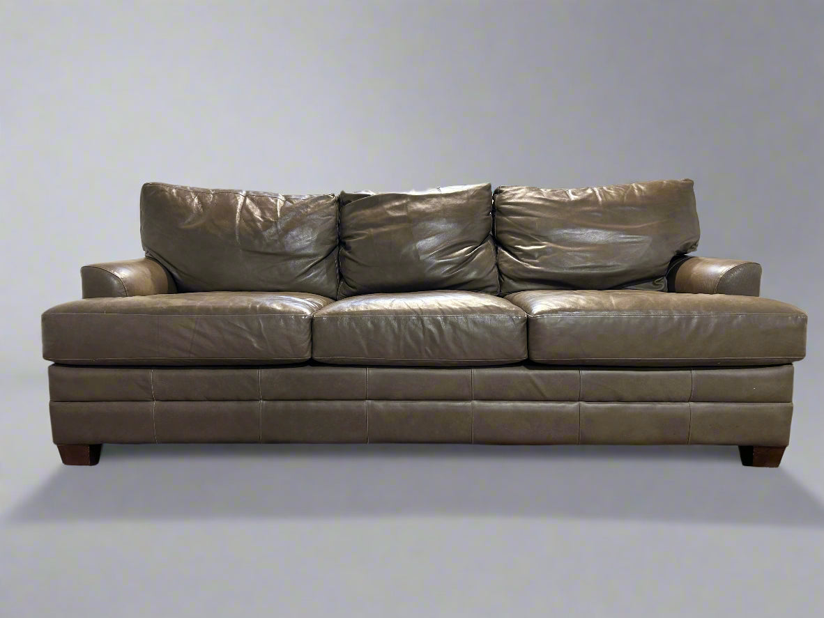 Bassett Taupe Top-Grain Leather Sofa