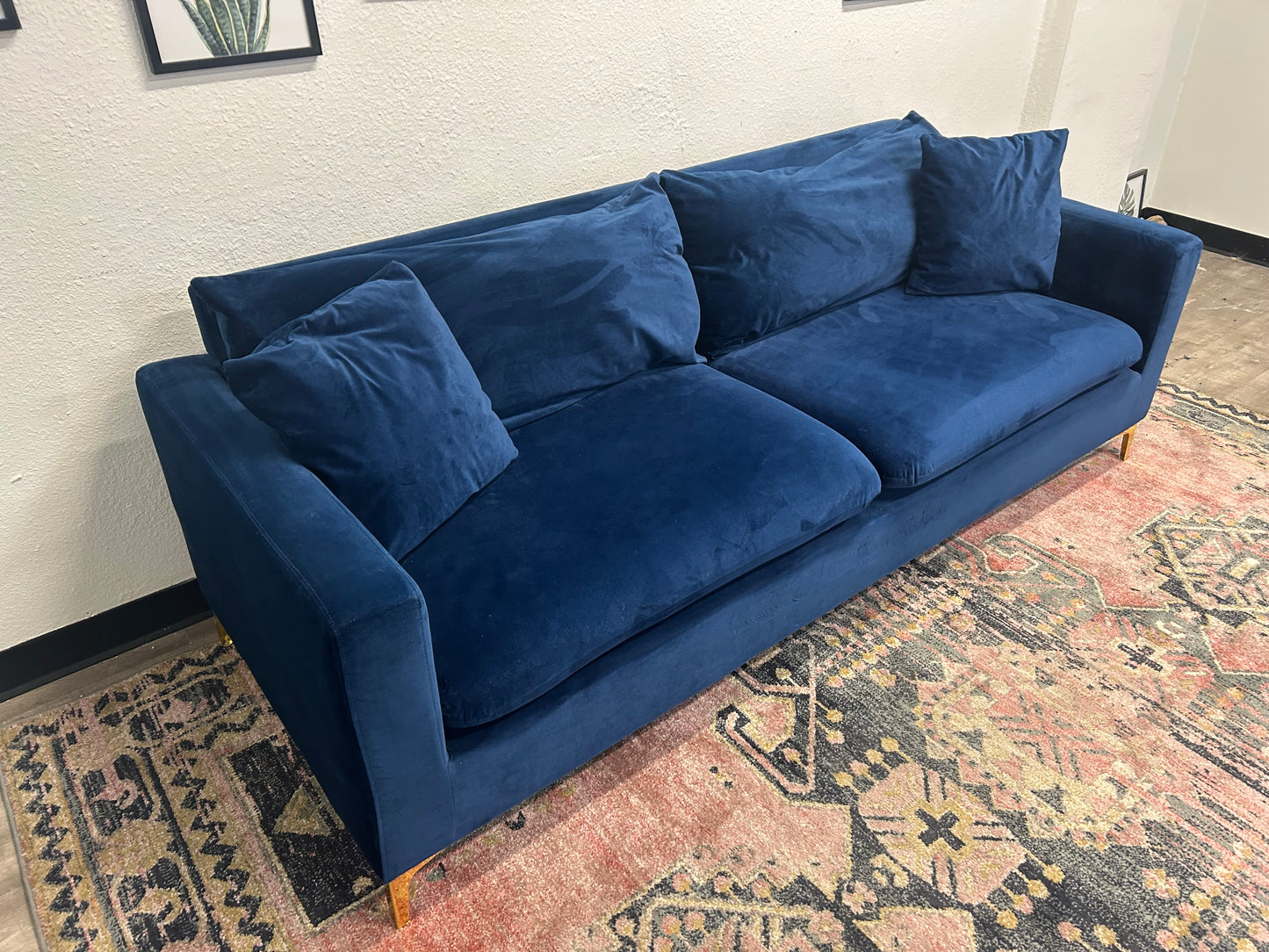 Dark Blue Velvet MCM Sofa