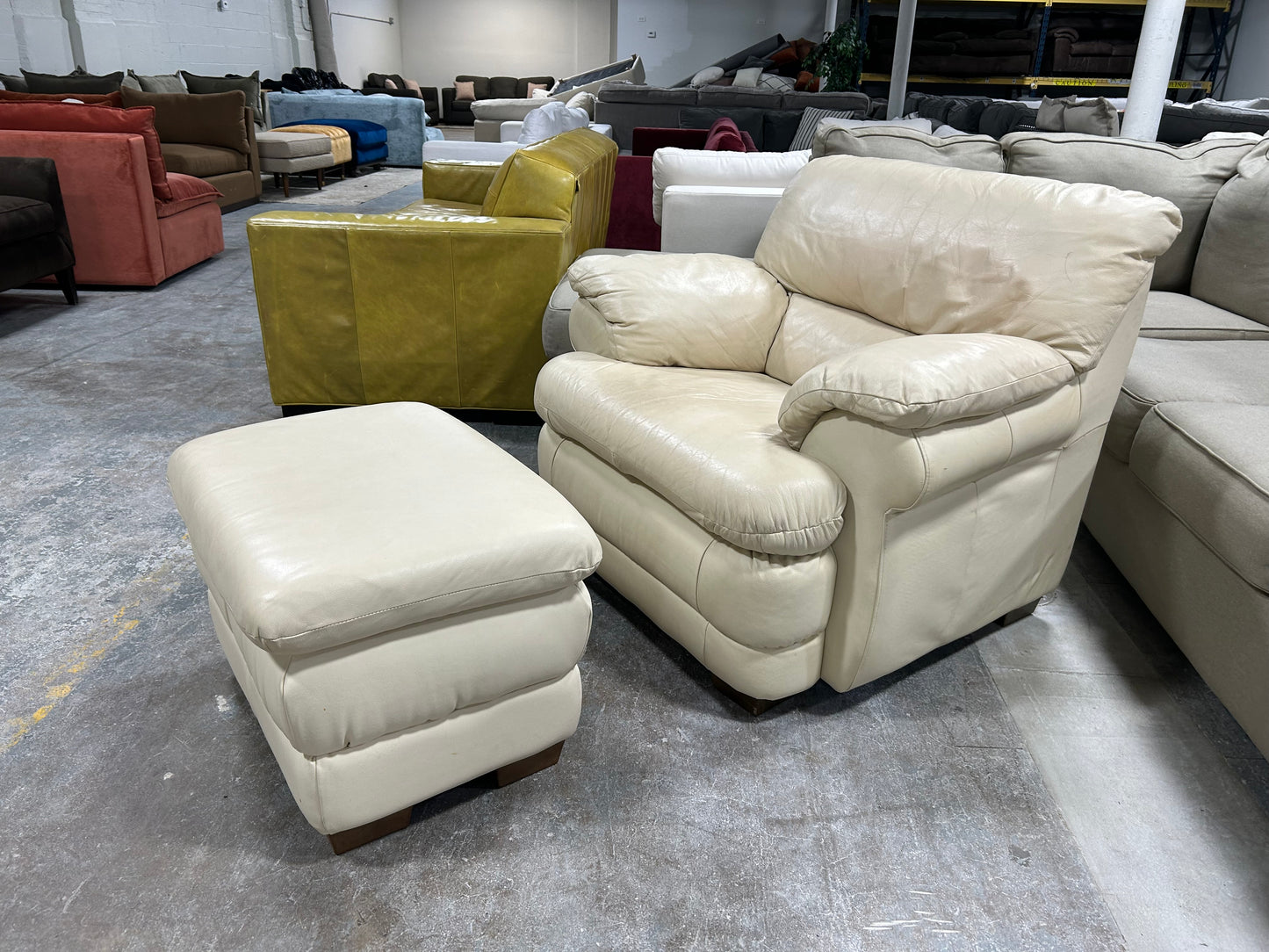 White Leather Accent Chair With Ottoman