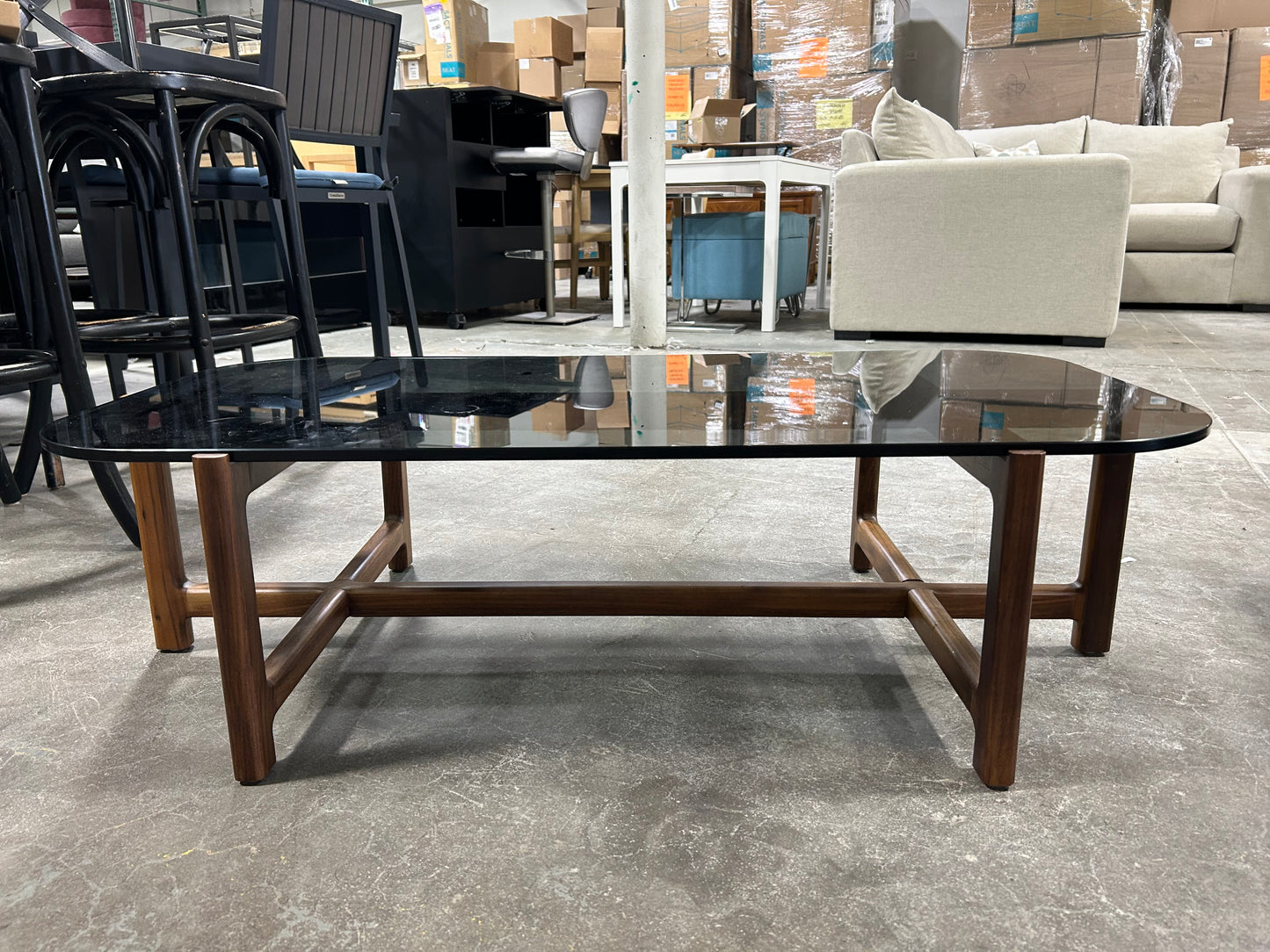Gus Modern Quarry Coffee Table - Glass & Walnut Wood