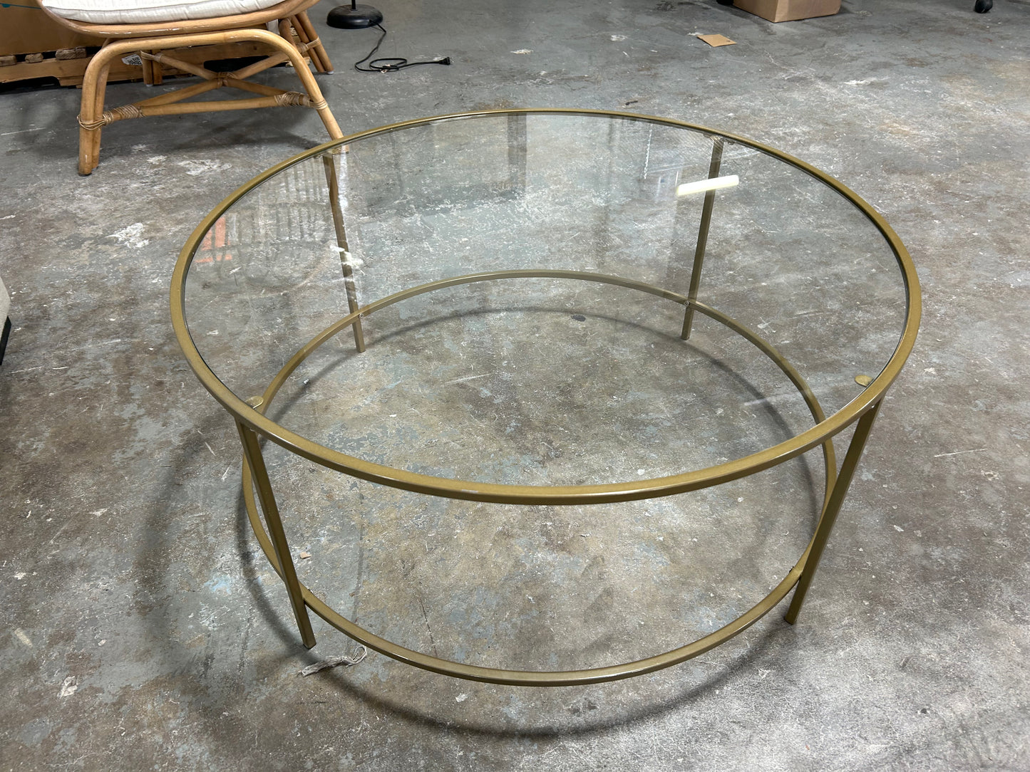 Round Gold-Trim MCM Coffee Table