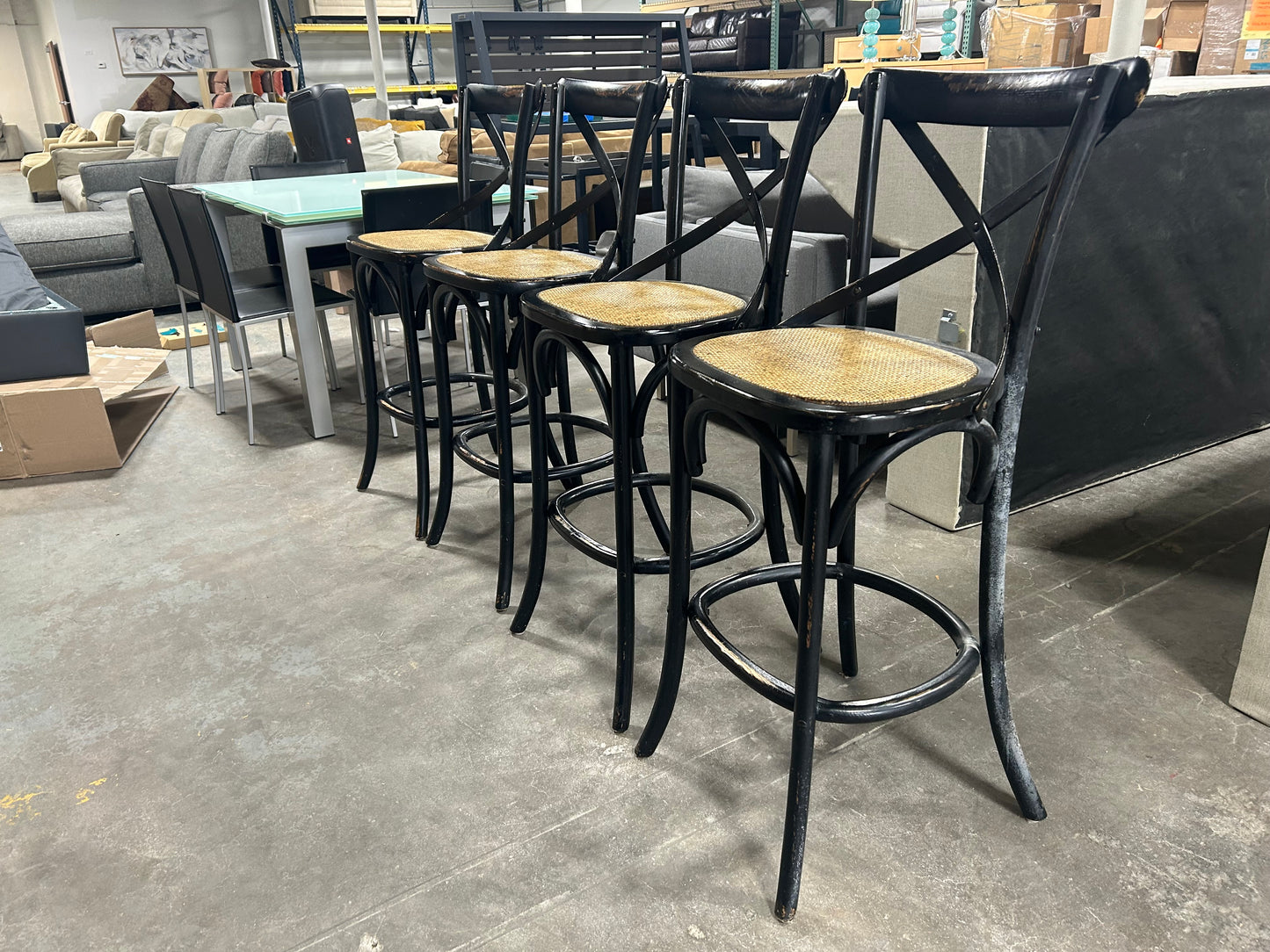 Arhaus 4-Pc Wicker & Wood Cadence Bar Stool Set