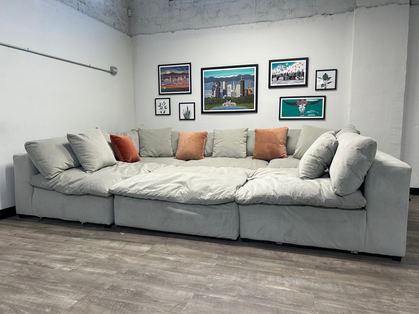 6-Pc Modular Sky Grey Velvet Cloud Sectional