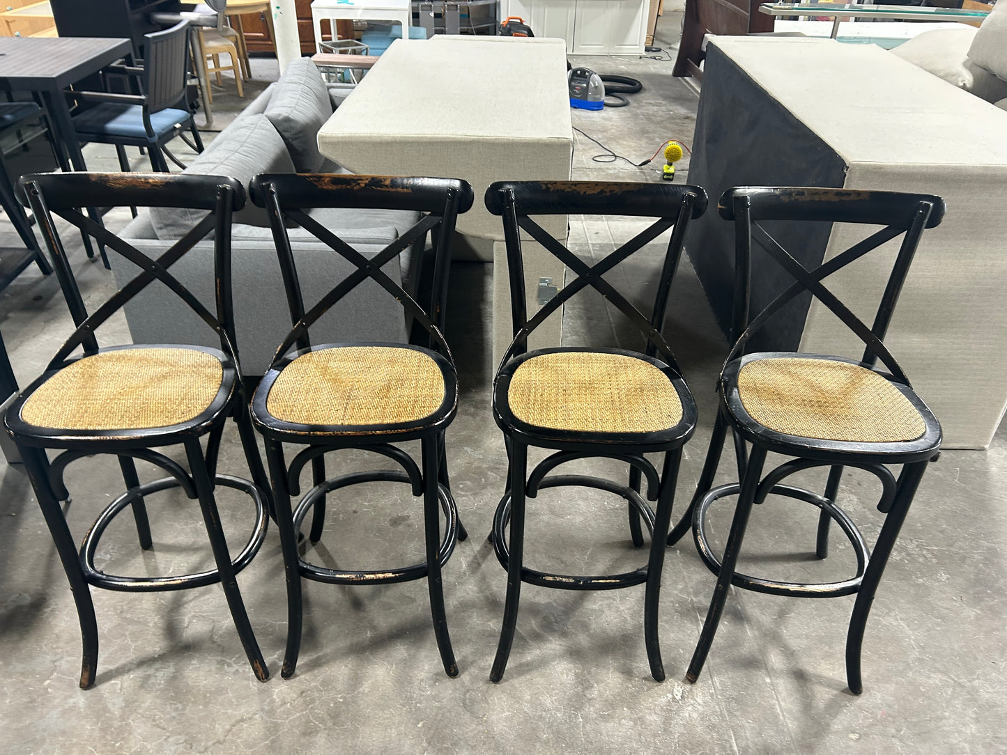 Arhaus 4-Pc Wicker & Wood Cadence Bar Stool Set