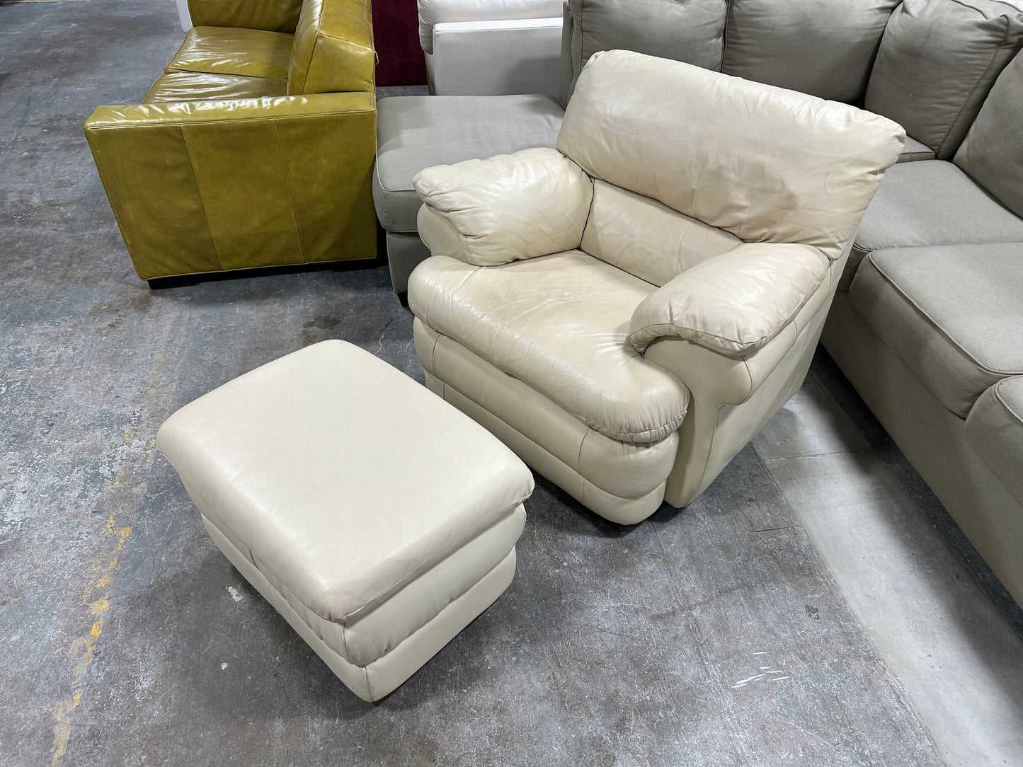 White Leather Accent Chair With Ottoman