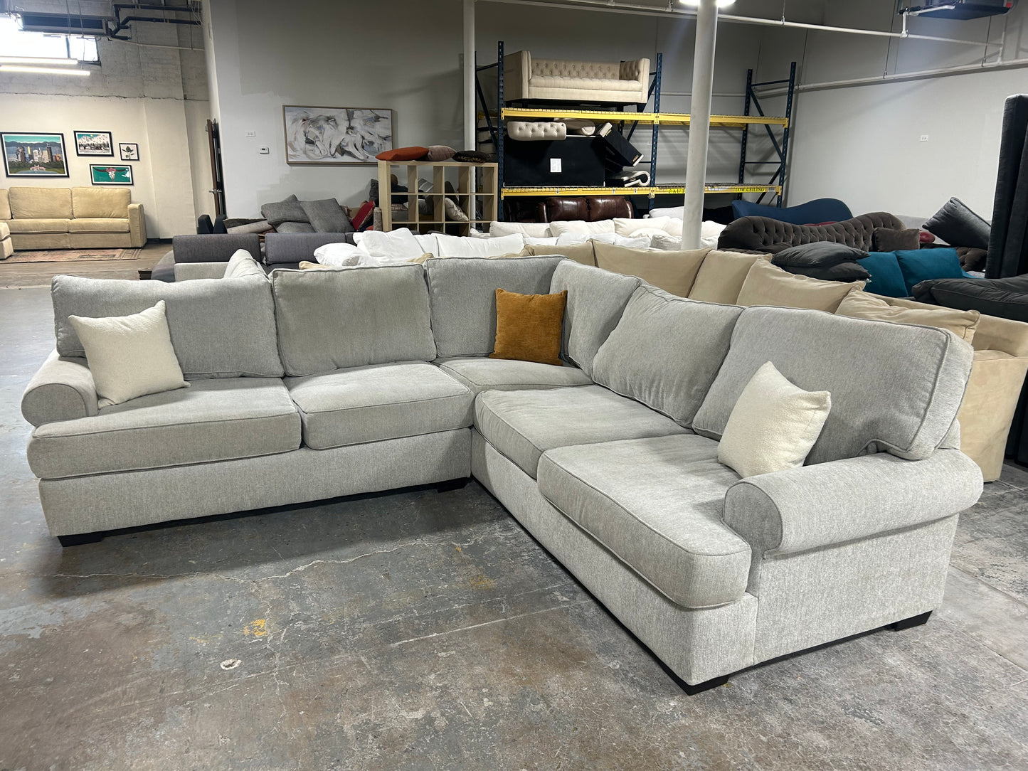 Contemporary Light Gray L-Shaped Sectional