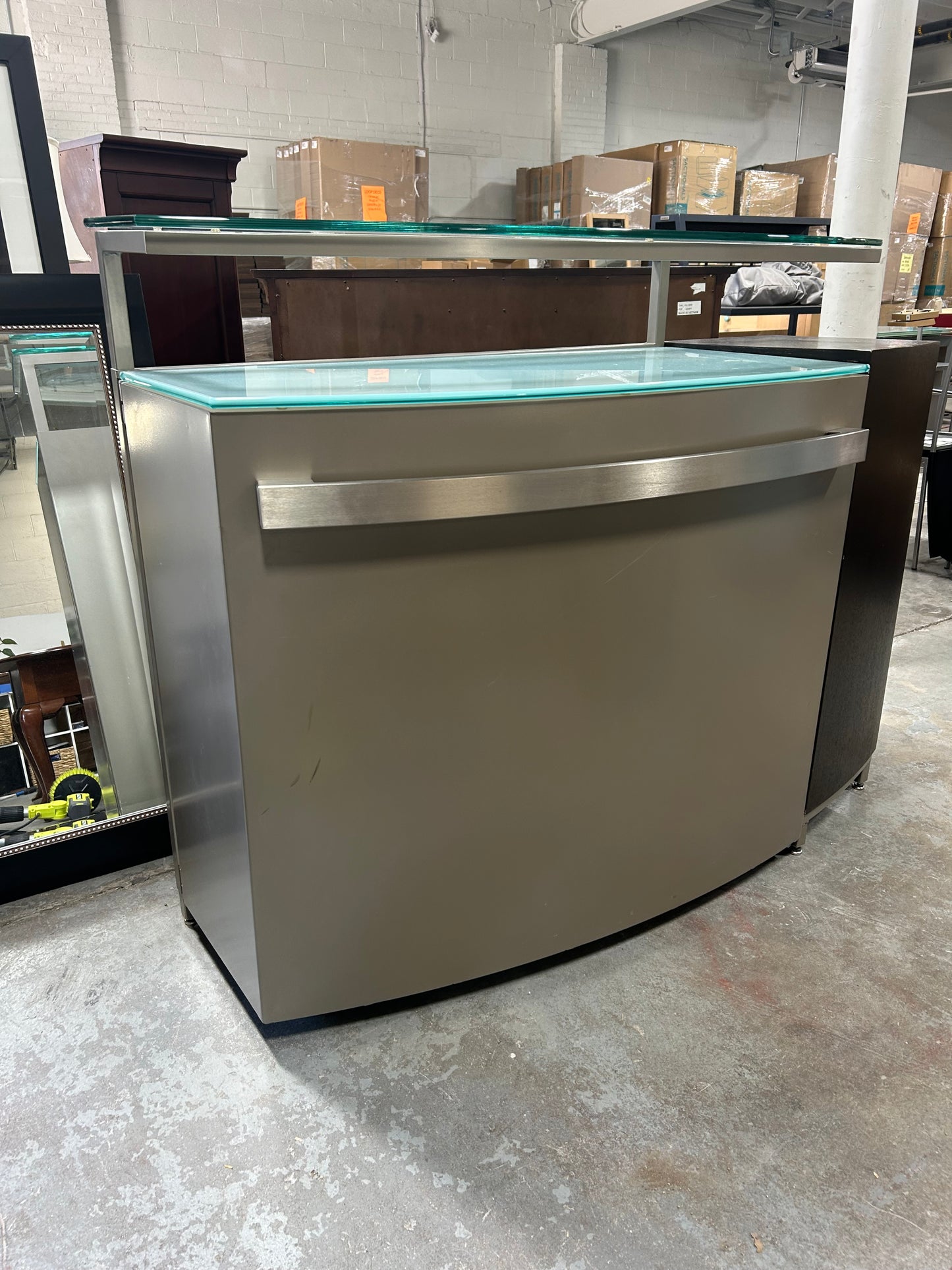 Contemporary Glass-Top Folding Bar Cabinet