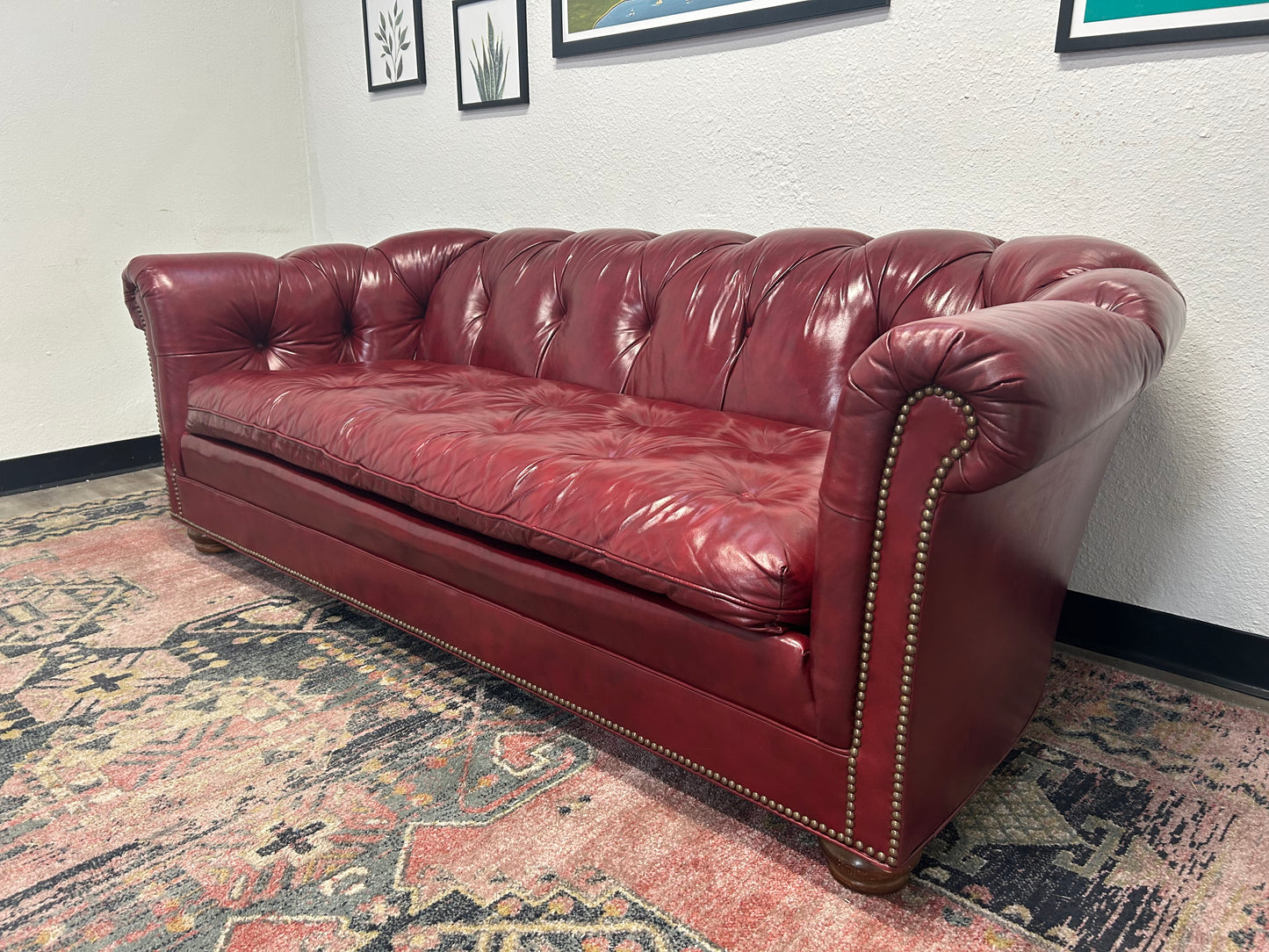 CUSTOM-MADE Vintage 1989 Red Leather MCM Chesterfield Sofa