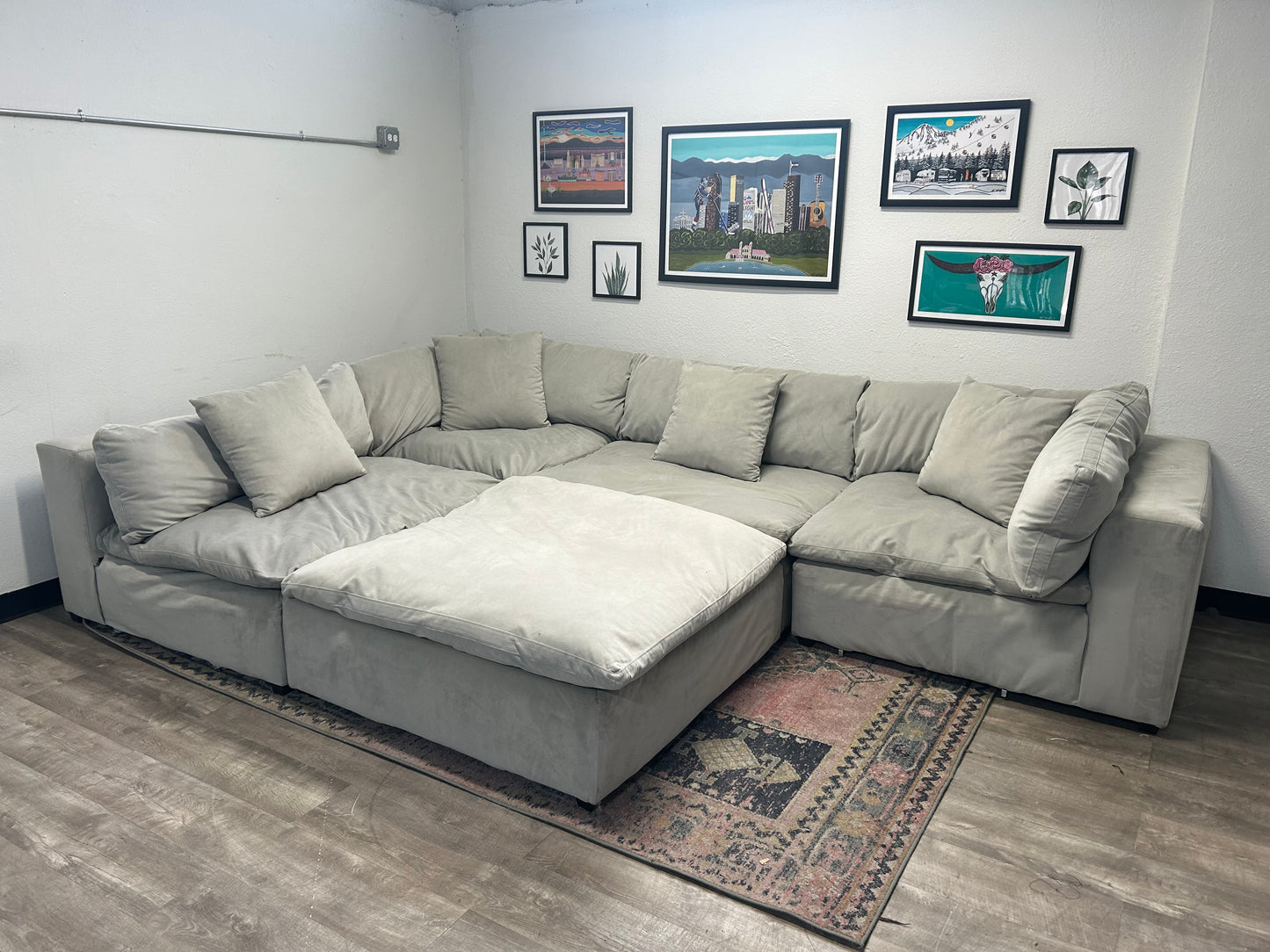 5-Pc Modular Sky Grey Velvet Cloud Sectional