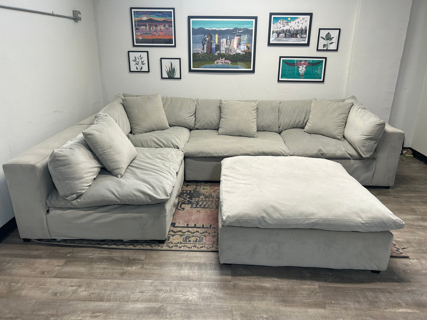 5-Pc Modular Sky Grey Velvet Cloud Sectional