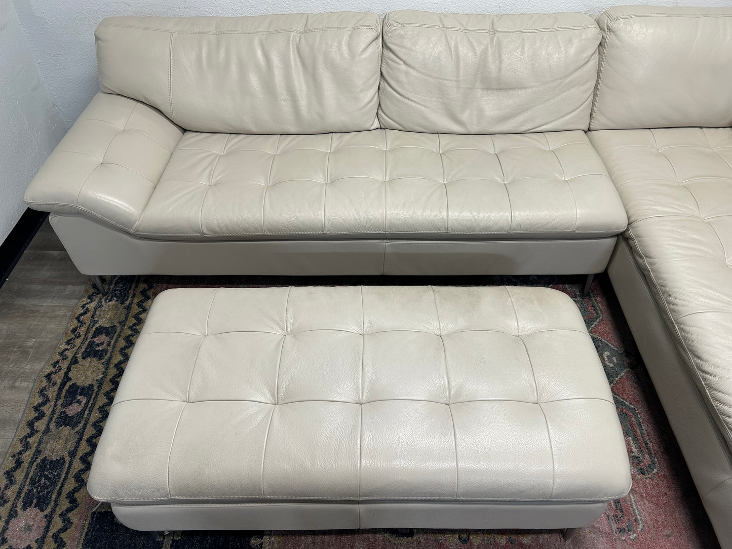 Chateau d’Ax Sky Grey Leather Corsica Sectional With Ottoman