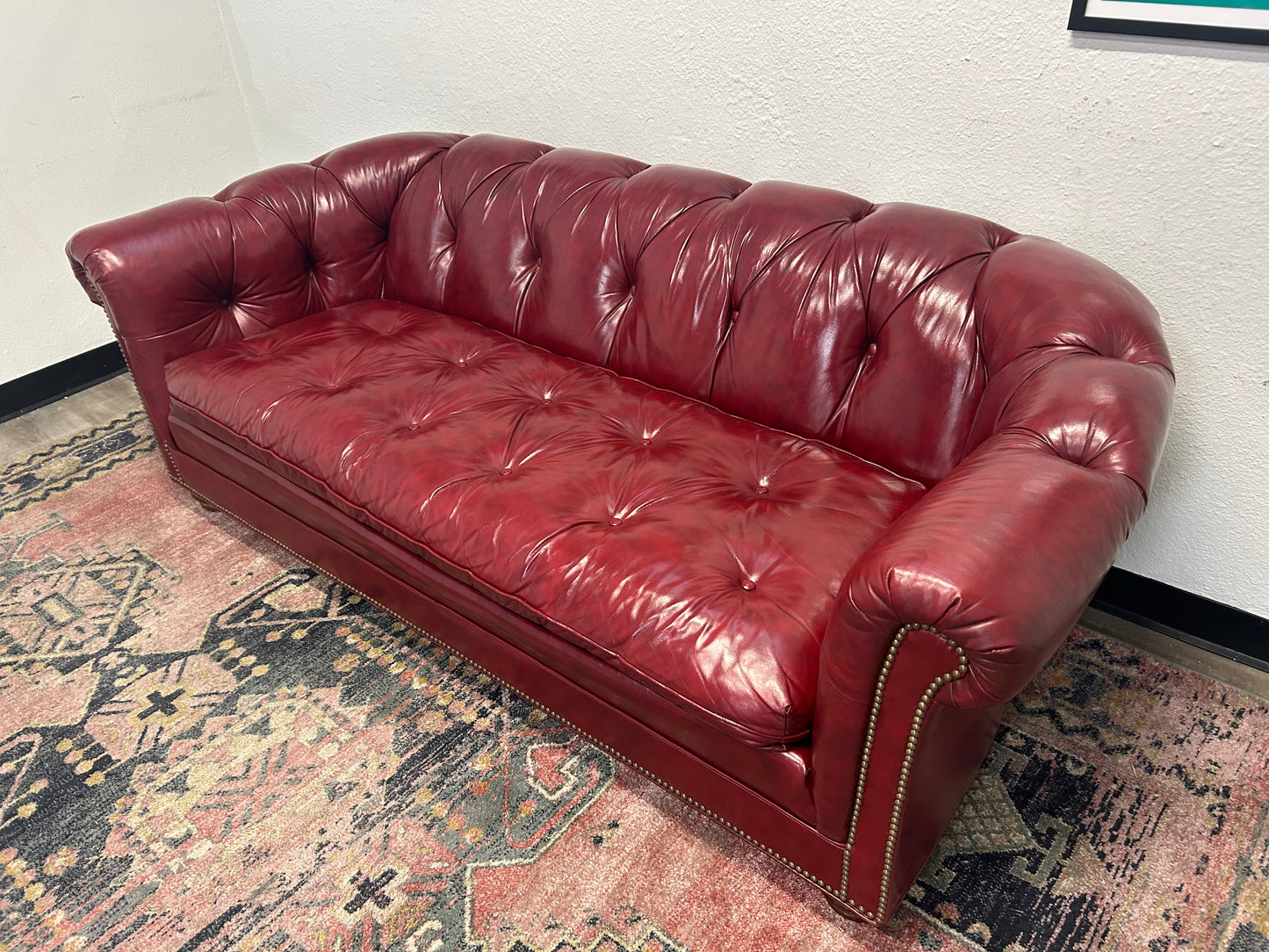 CUSTOM-MADE Vintage 1989 Red Leather MCM Chesterfield Sofa