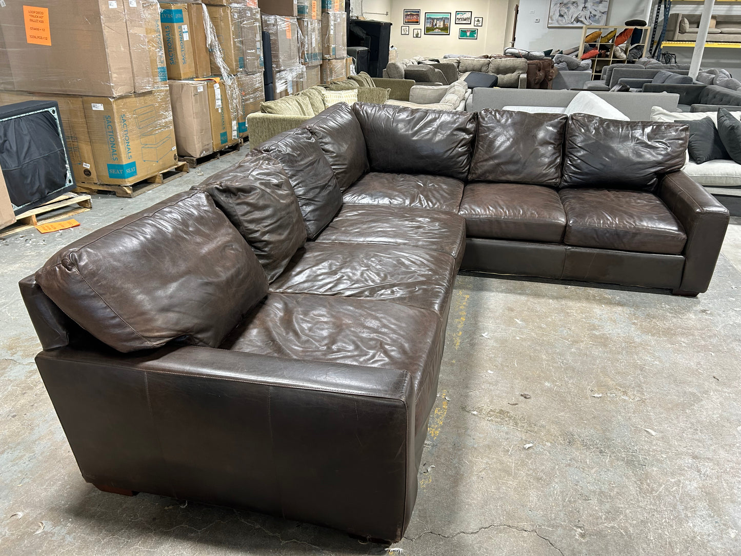 Bernhardt Brown Leather L-Shaped Sectional