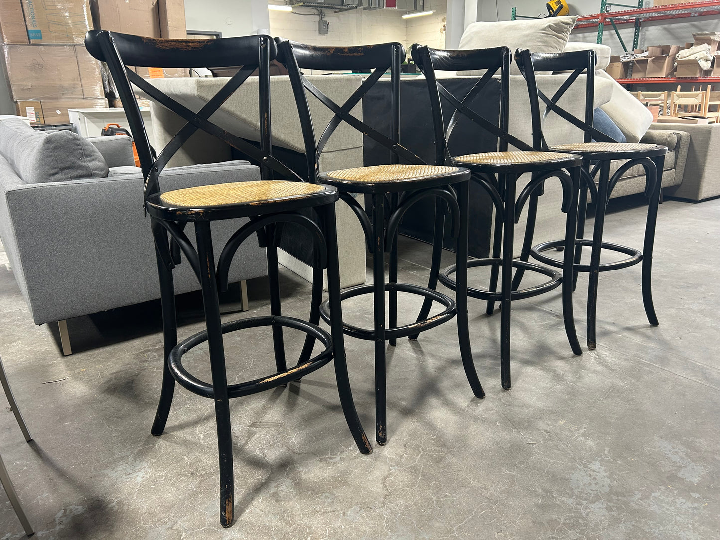 Arhaus 4-Pc Wicker & Wood Cadence Bar Stool Set